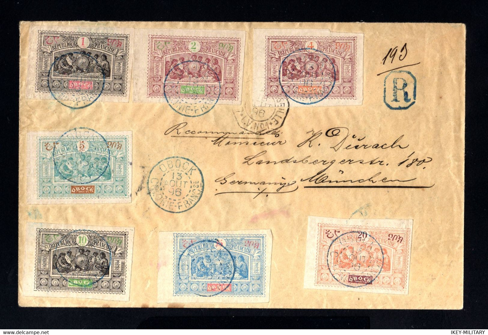 15519-OBOCK-REGISTERED COVER OBOCK To MUNCHEN (germany) 1896.French Colonies.ENVELOPPE Recommandee.Brief.VERY RARE. - Briefe U. Dokumente