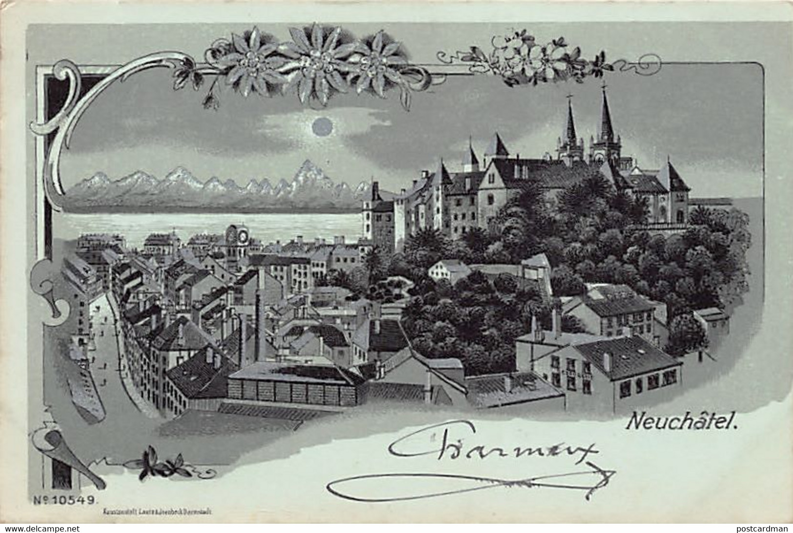 NEUCHÂTEL - Litho - Carte Bleue à La Lune - Ed. Lautz 10549 - Neuchâtel