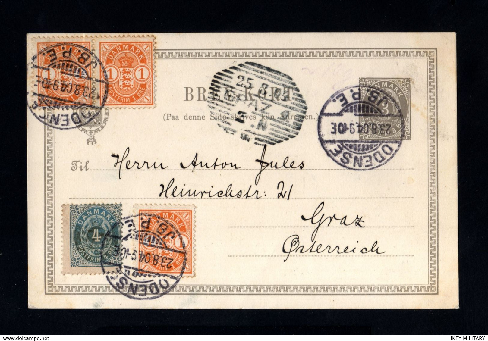 1828-DENMARK-OLD POSTCARD ODENSE To GRAZ (austria) 1904.Brevkort.POSTKARTE.Tarjeta.carte Postale DANEMARK.POSTKARTE - Storia Postale