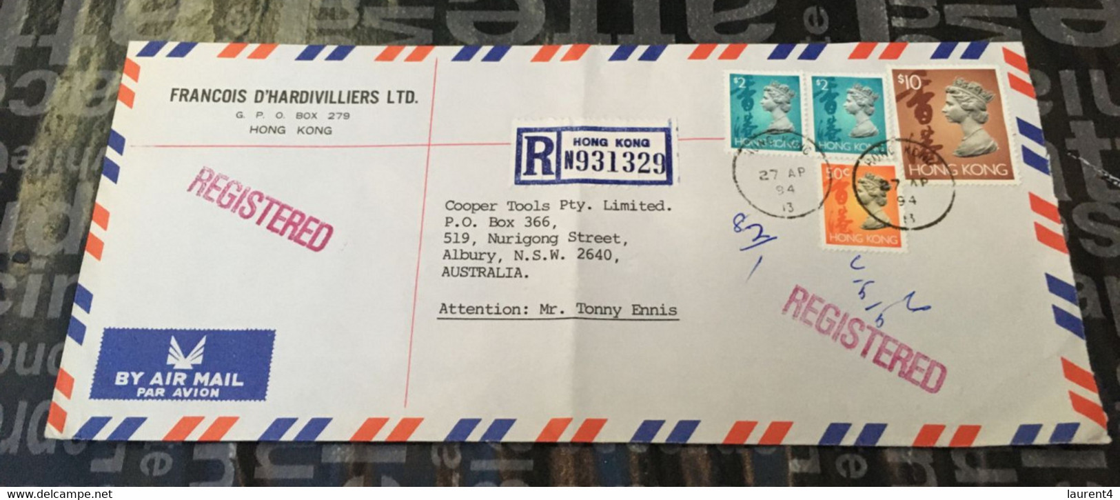 (6 A 26) Hong Kong Covers Posted To Australia (1 Covers) Registered - Lettres & Documents