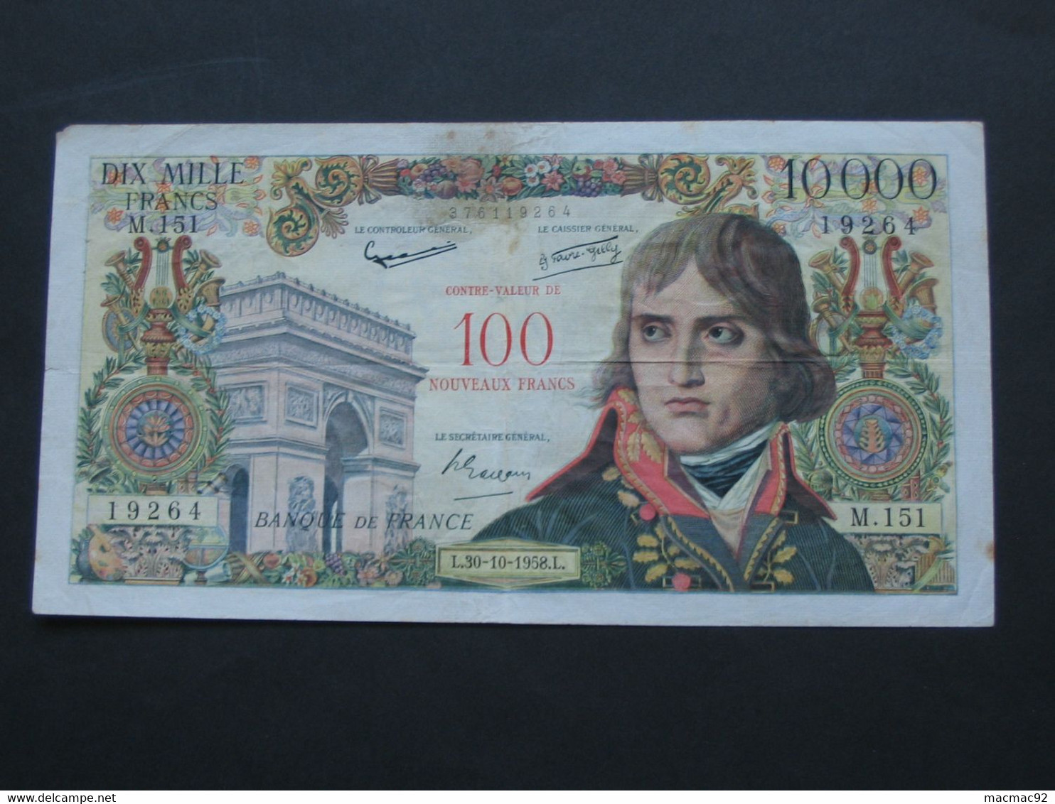 Très Rare Billet Surchargé 100 Nouveaux Francs Sur 10 000 Francs BONAPARTE 30-10-1958     **** EN ACHAT IMMEDIAT **** - 1955-1959 Sobrecargados (Nouveau Francs)