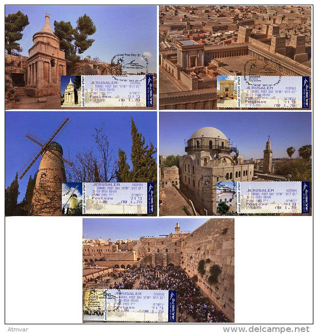 ISRAEL (2010). Carte Maximum Card - MAOR - Jerusalem Western Wall, Hurva Synagogue, Temple, Tomb Absalom, Windmill - Tarjetas – Máxima