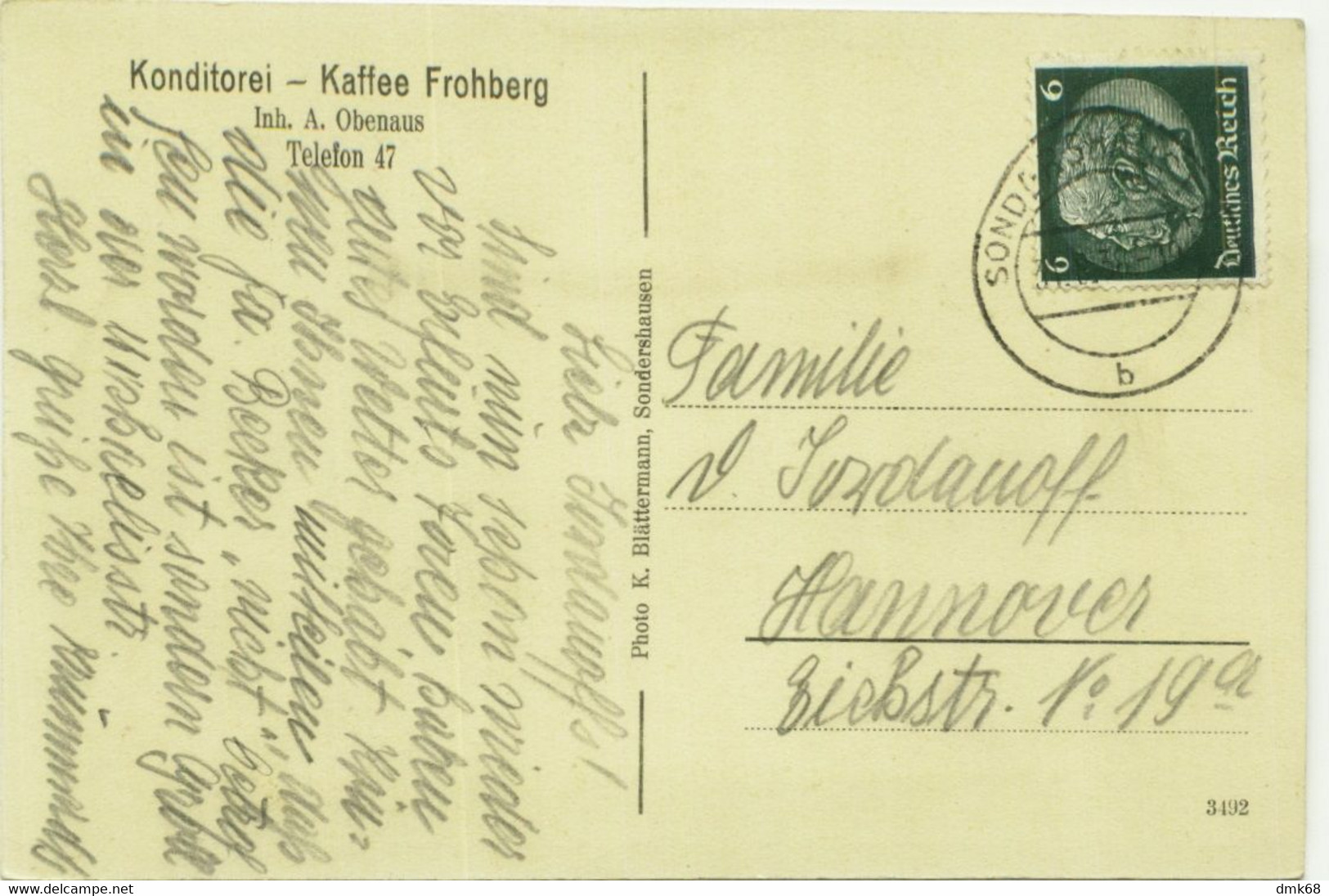 AK GERMANY - SONDERSHAUSEN KONDITOREI - KAFFEE FROHBERG - INH A. OBENAUS - PHOTO K. BLATTERMANN 1938 (11772) - Sondershausen