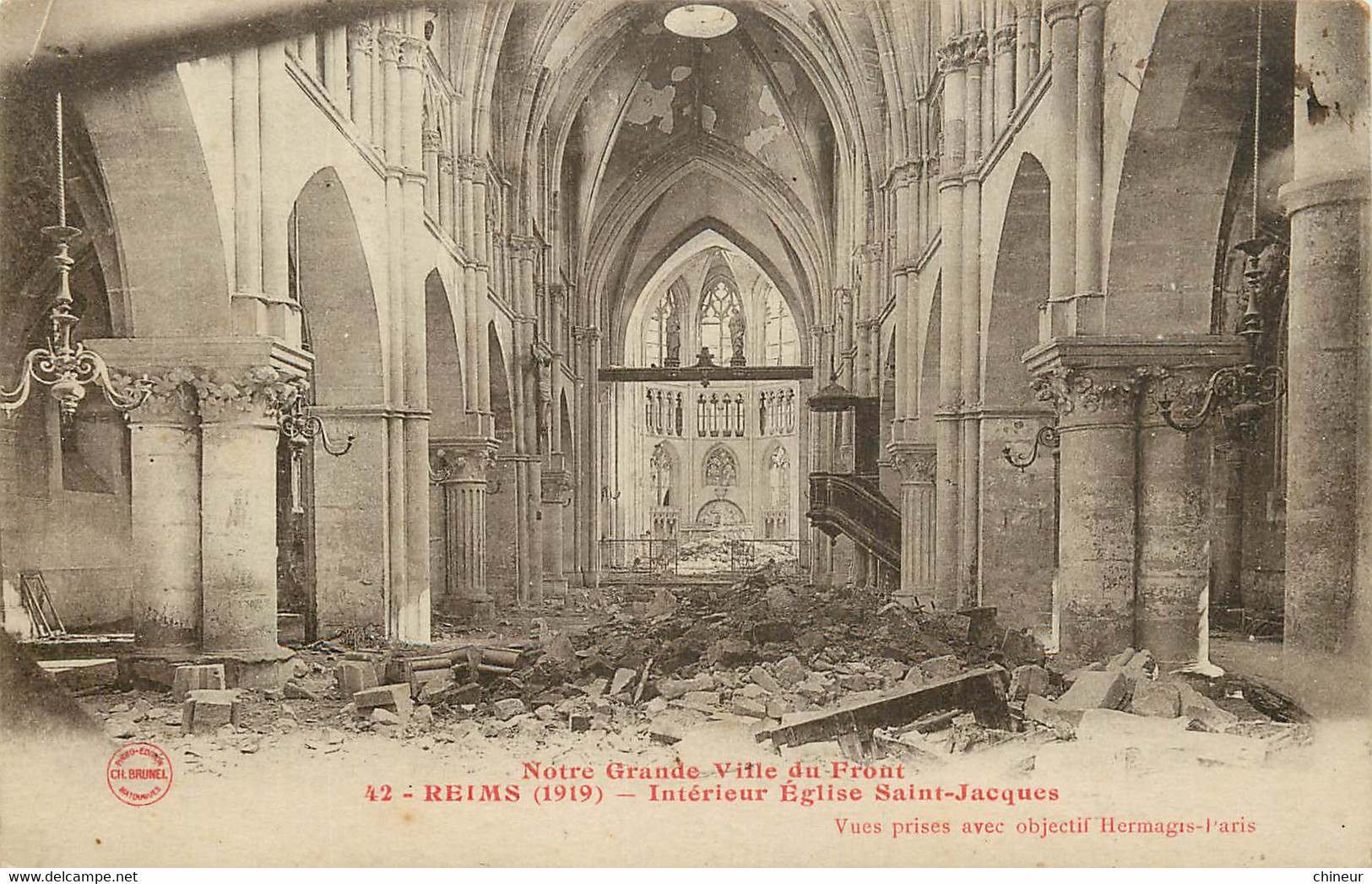 REIMS 1919 INTERIEUR EGLISE SAINT JACQUES LEGENDE ROUGE - Reims