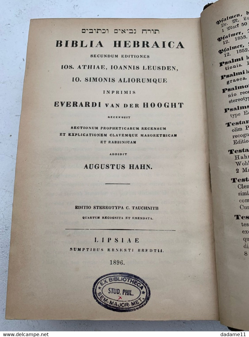 Biblia Hebraica Secundum Editiones Augustus Hahn  Lipsiae 1896 - Judaism