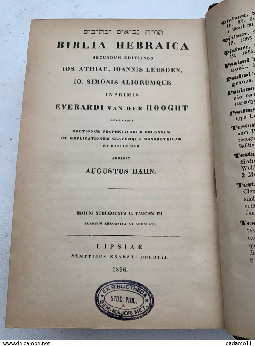 Biblia Hebraica Secundum Editiones Augustus Hahn  Lipsiae 1896 - Judaísmo