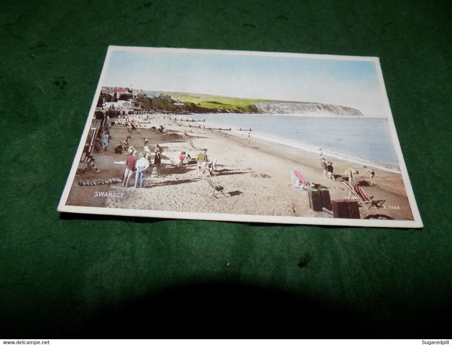 VINTAGE UK DORSET: SWANAGE Beach Panorama Tint Valentine - Swanage