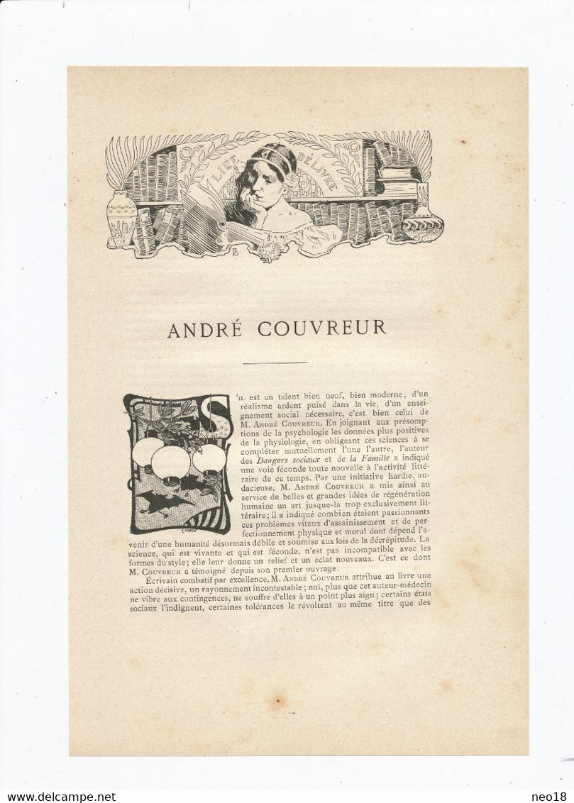 André Couvreur Né à Seclin Docteur Romancier Cartouche Art Nouveau Emile Causé Et LL Alcoolisme - Seclin