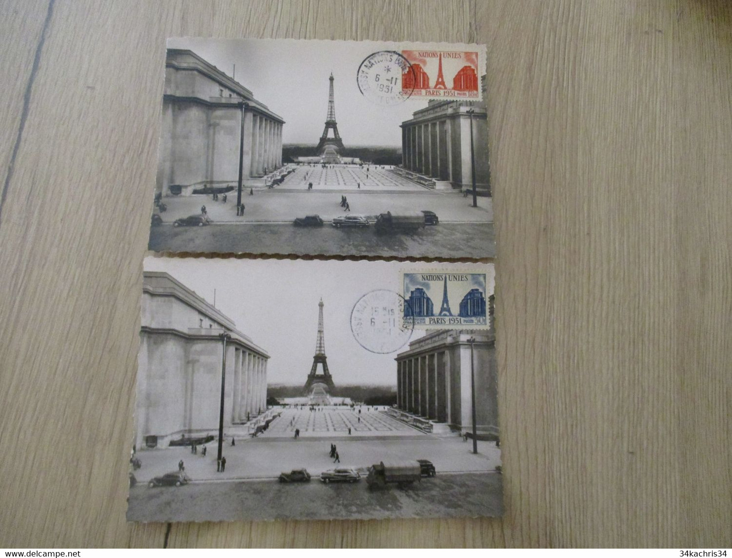 Carte Maximum France N°911/912  (YT) Nations Unies - Palais De Chaillot - Tour Eiffel - 1950-1959