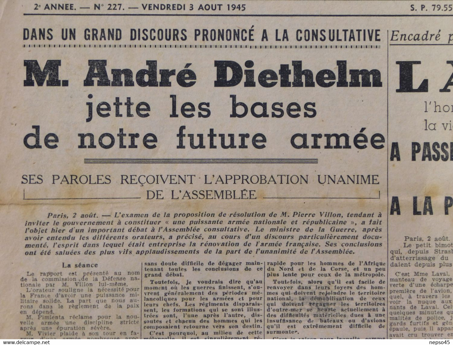 Journal Des Combattants Français.Patrie.France Libre.août 1945.Laval En Prison.Léon Noël Charge Pétain.criminels Guerre. - Français