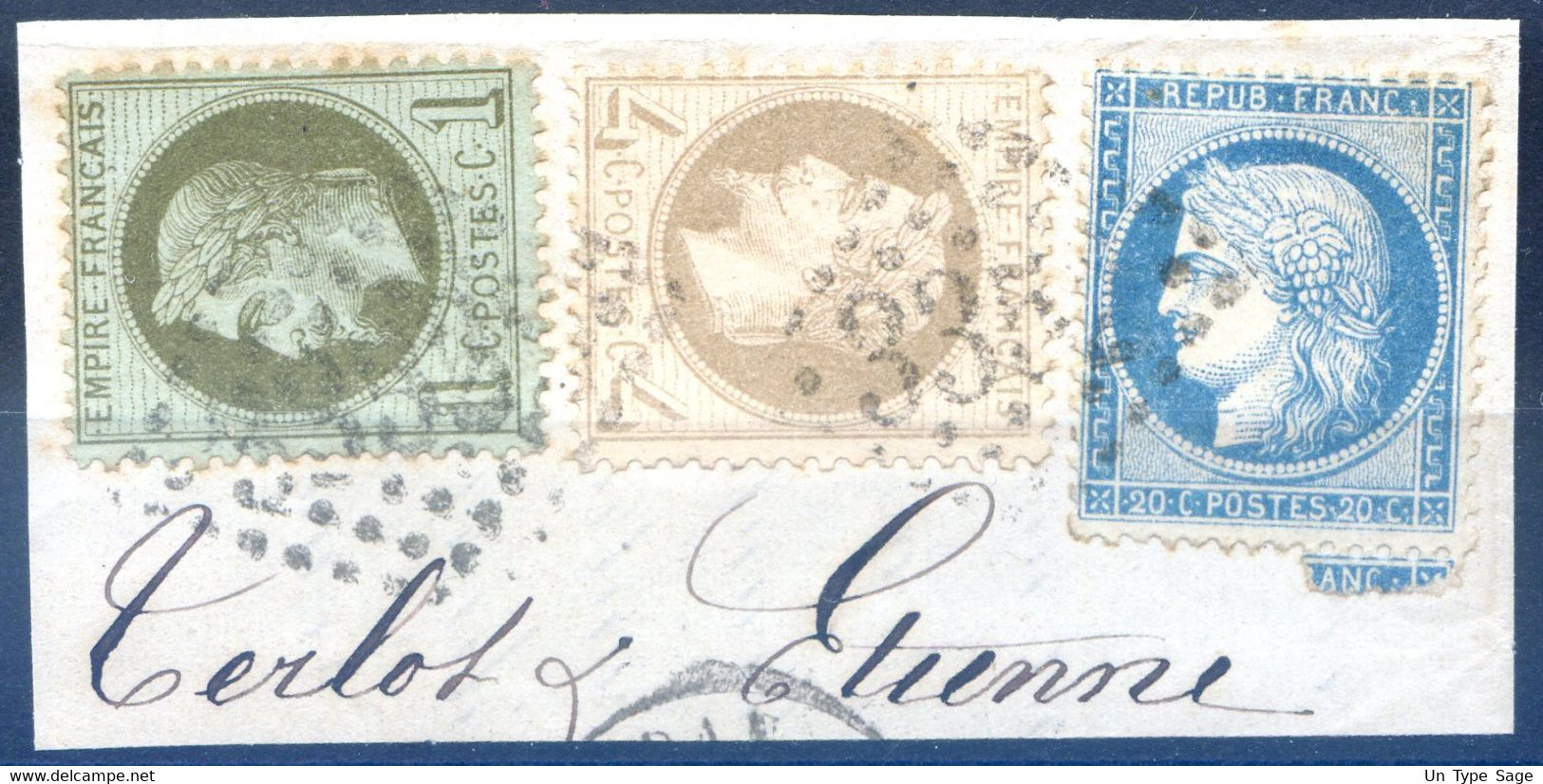 France N°25, 27 Et 60A Sur Fragment - Cote 115 € - (F005) - 1863-1870 Napoleon III With Laurels