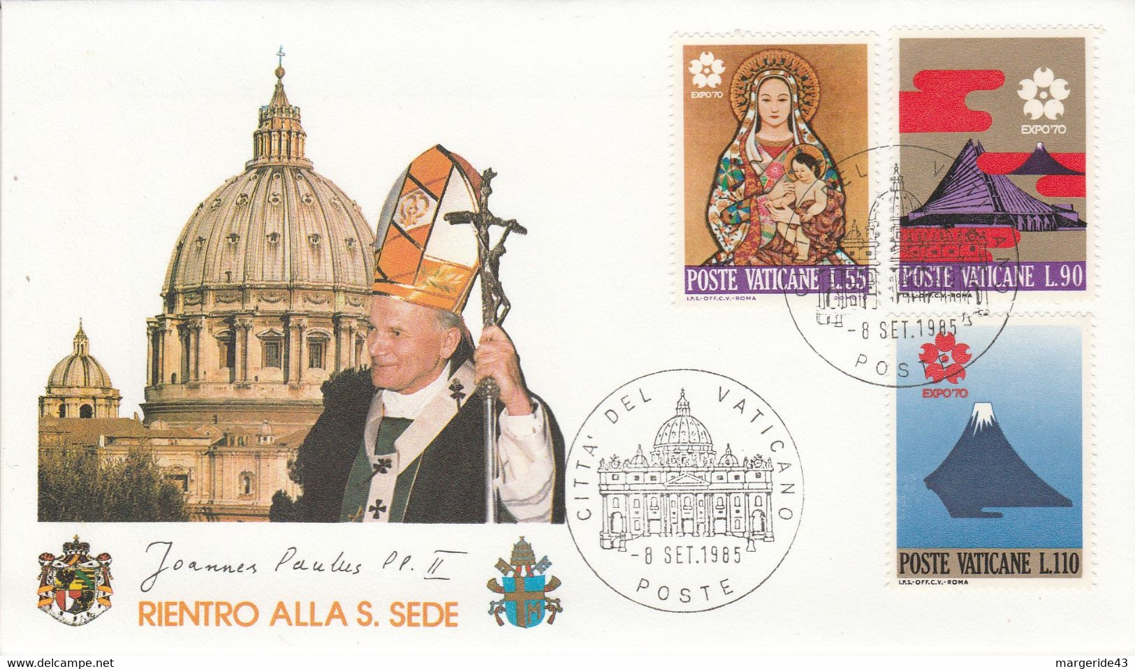 VATICAN 1985 RETOUR PAPE JEAN PAUL II - Maschinenstempel (EMA)