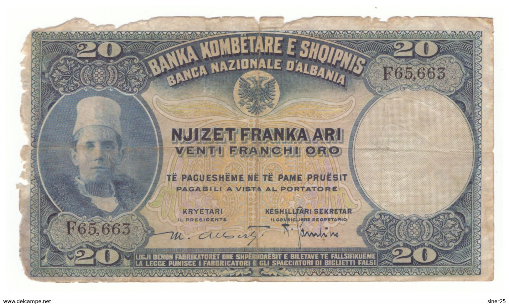 20 (Njizet) Franka Ari - (Venti Franchi Oro) - Albanien