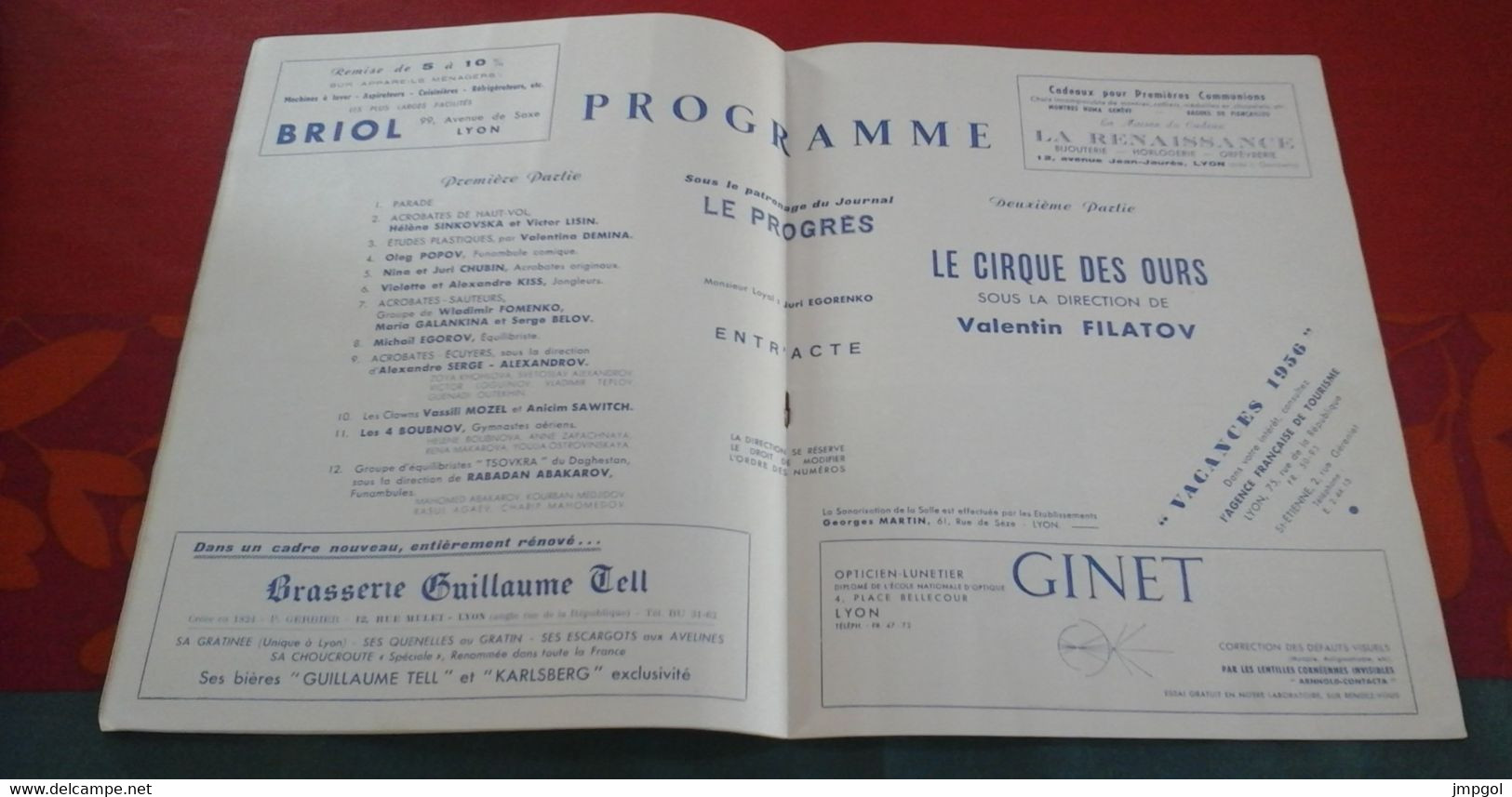 Programme Cirque D'Etat De Moscou Palais De La Mécanique Lyon 1956 Clown Popov Cirque Des Ours Valentin Filatov - Programs