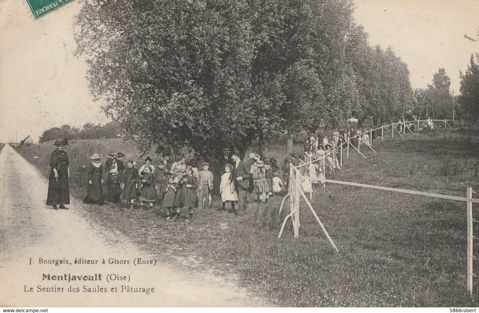 CARTE POSTALE ORIGINALE ANCIENNE : MONTJAVOULT LE SENTIER DES SAULES ET PATURAGE ANIMEE OISE (60) - Montjavoult