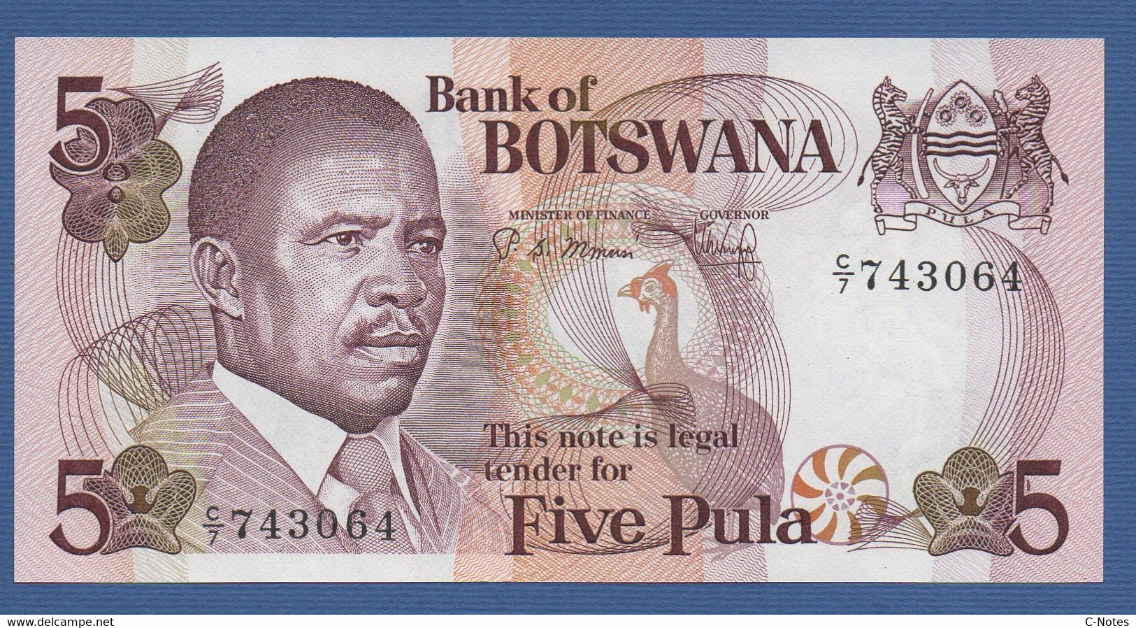 BOTSWANA - P. 8b –  5 PULA Nd (1982) UNC Prefix C/7 743064 - Botswana