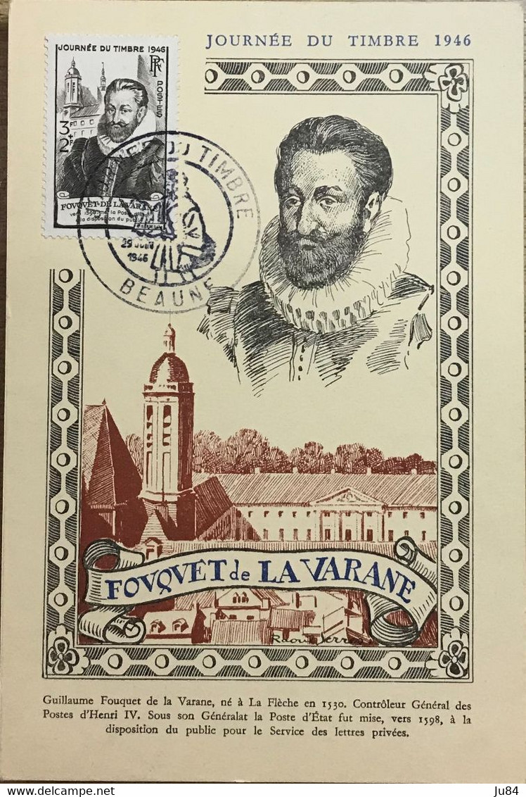 Côte D'Or - Beaune - Journée Du Timbre 1946 - Fouquet De La Varane - Groupe Philatélique Beaunois - 29 Avril 1945 - Commemorative Postmarks