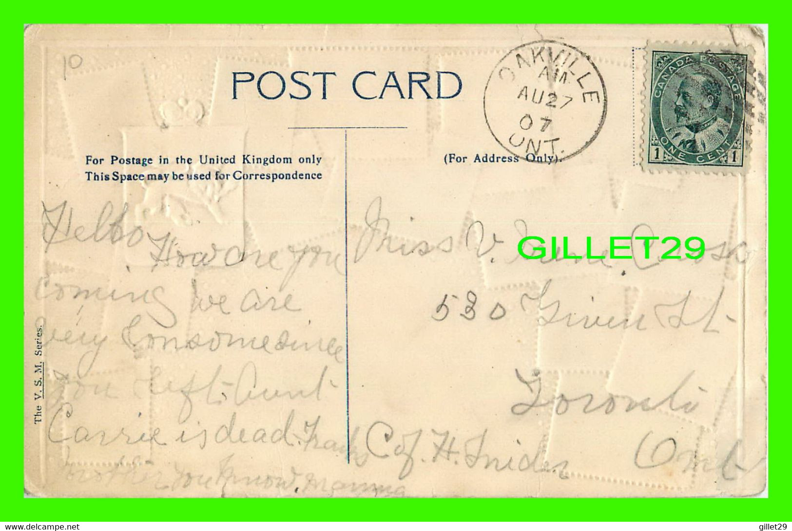 TASMANIA, AUSTRALIE - 17 TIMBRES - CIRCULÉE EN 1907 - THE V.S.M. SERIES - - Other & Unclassified