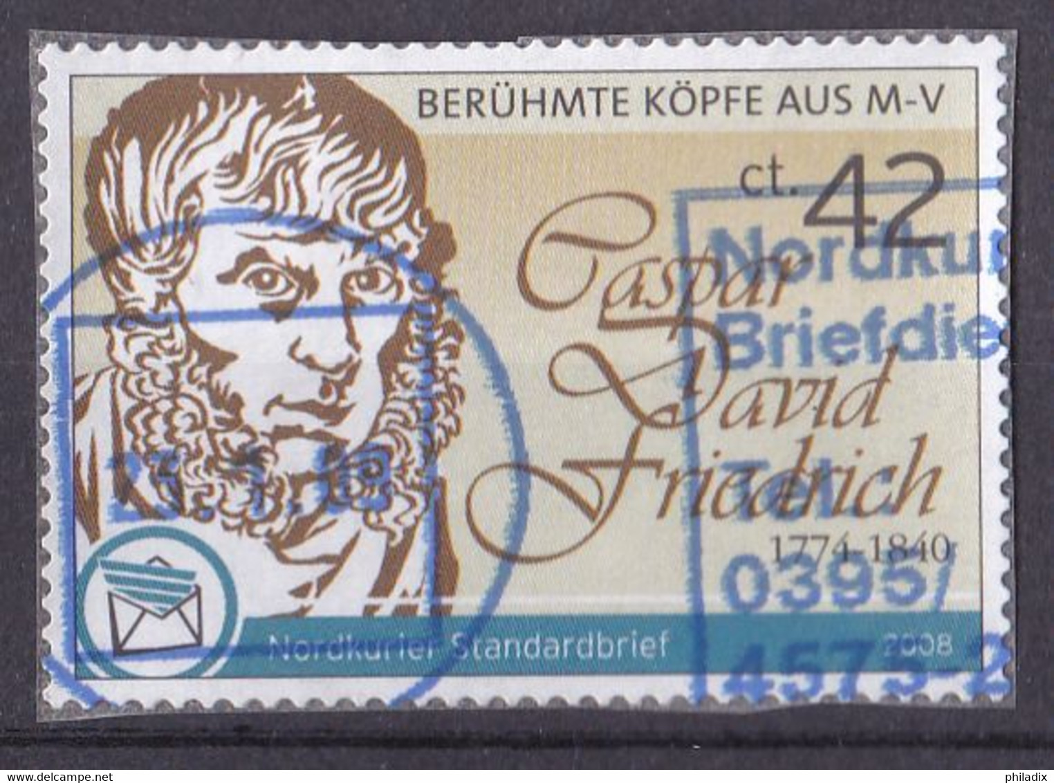 BRD Privatpost Nordkurier (42 Cent) Berühmte Köpfe Aus M-V Caspar David Friedrich (A1-23) - Privatpost