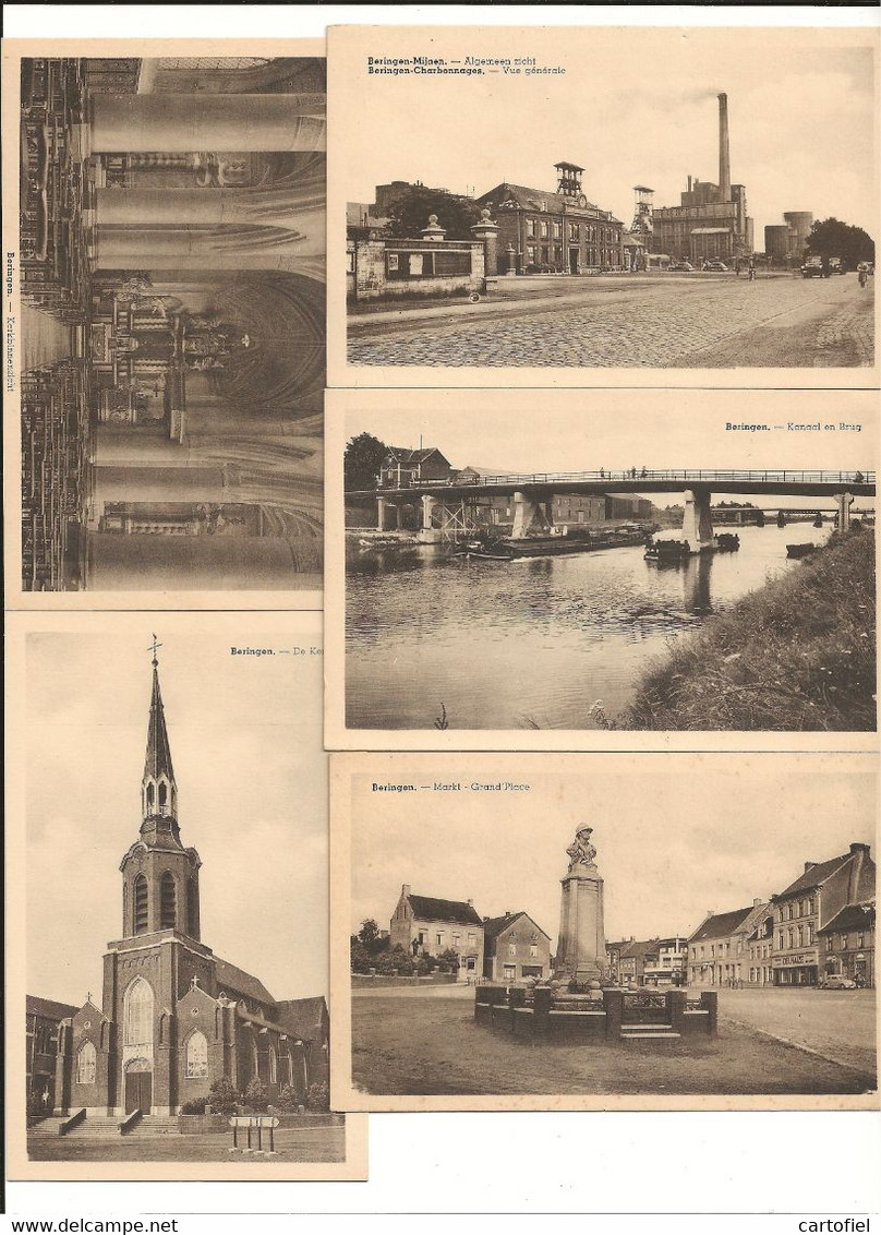 BERINGEN-REEKS VAN 5 KAARTEN-MIJNEN+MARKT+KANAAL-BRUG+KERK+BINNENZICHT-NIET VERSTUURD-ZIE DE SCANS RECTO-VERSO ! ! - Beringen