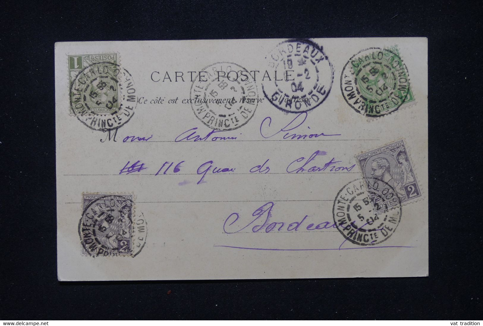 MONACO - Affranchissement En Multiple Sur Carte Postale En 1904 Pour Bordeaux - L 109675 - Briefe U. Dokumente