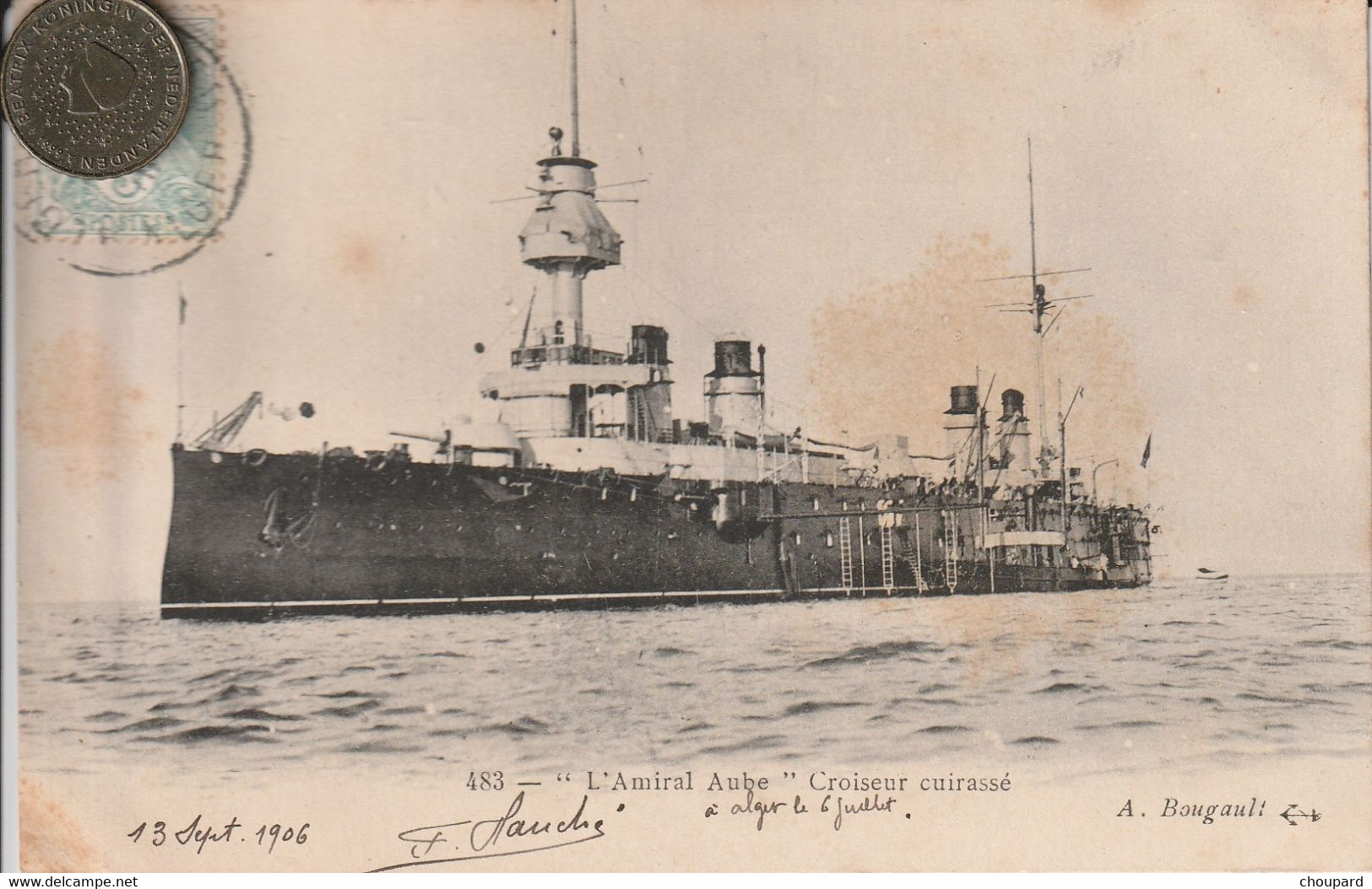 Très Belle Carte Postale Ancienne Du Croiseur Cuirassé L'Amiral Aube  1906 - Guerra