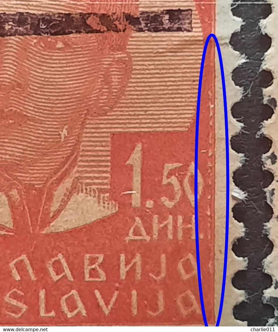 KING PETER II-1.50 -ERROR-VARIATION-YUGOSLAVIA-1935 - Imperforates, Proofs & Errors