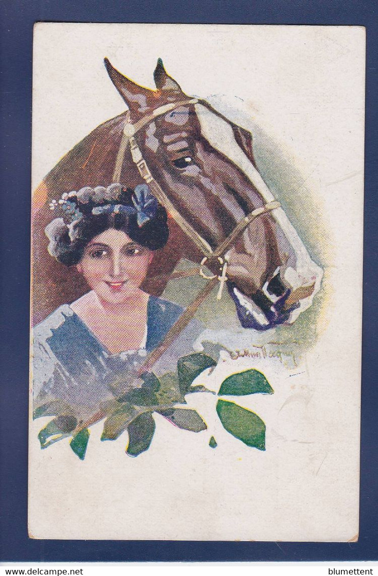 CPA Femme Avec Cheval Horse Illustrateur Femme Women Non Circulé - Paarden