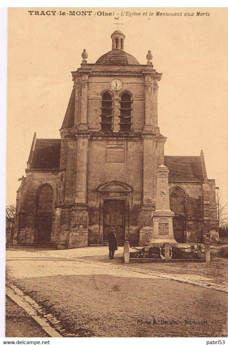 60 - TRACY LE MONT L'église Et Le Monument Aux Morts - CPA Sur Papier Sépia - Circulé 1933 - Dos Divisé - Sonstige & Ohne Zuordnung