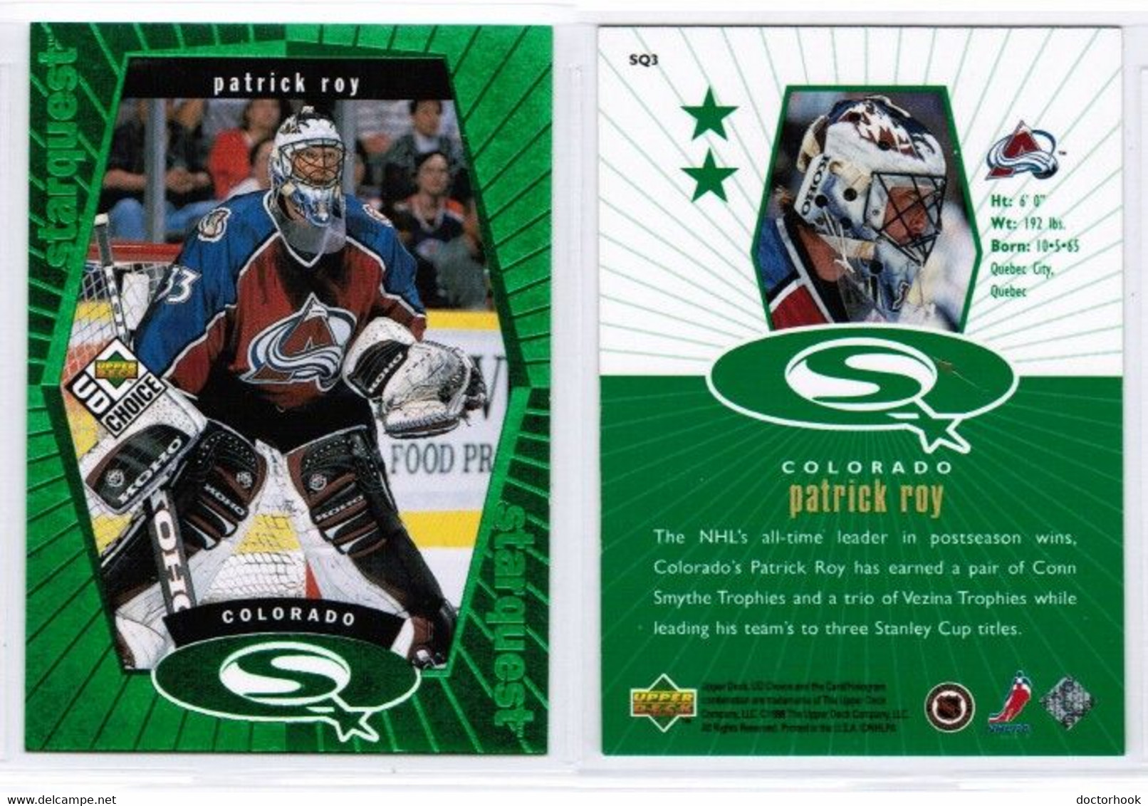 PATRICK ROY---UPPER DECK "Star Quest-GREEN" 1998-9 (NHL--2-2) - 1990-1999