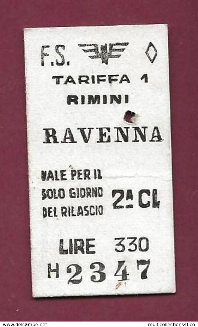 271021 - TICKET TRANSPORT METRO CHEMIN DE FER TRAMWAY - ITALIE 1960 FS H2347 RIMINI RAVENNA 2A CL LIRE 330 - Europe