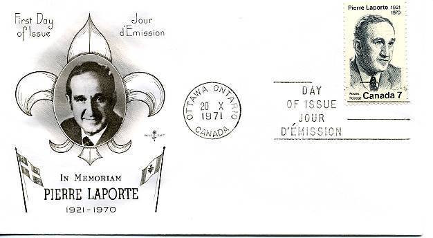 FDC CANADA 1971 Pierre Laporte Ministre Assassiné  Y&T: 469  Scott: 558 - 1971-1980