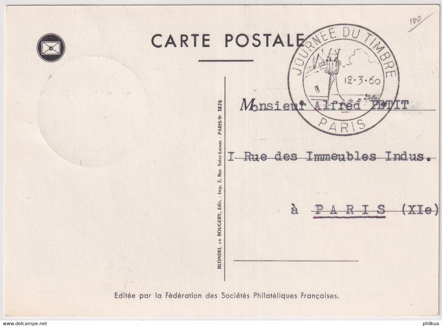 MiNr. 1293 Frankreich1960, 11. März. Tag Der Briefmarke - Journée Du Timbre 1960 - Giornata Del Francobollo