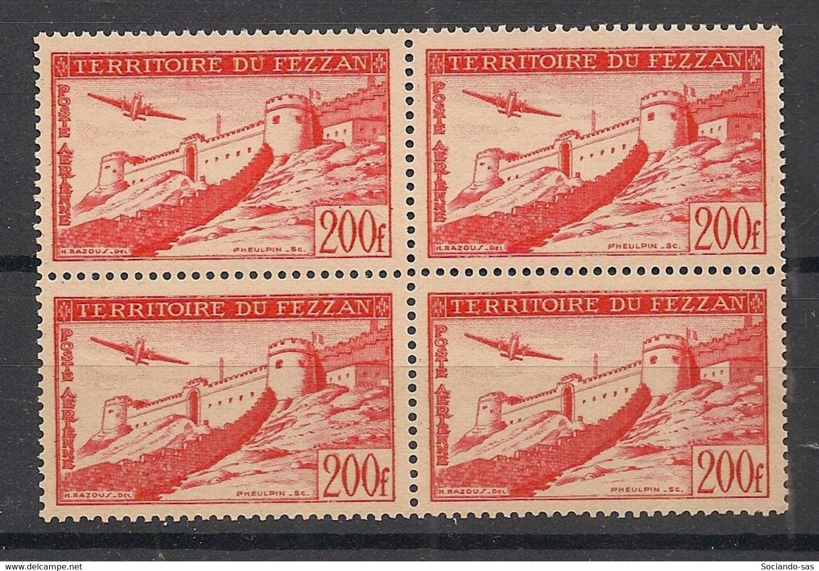 FEZZAN - 1951 - Poste Aérienne PA N°Yv. 7 - Sebha 200f Rouge - Bloc De 4 - Neuf Luxe ** / MNH / Postfrisch - Unused Stamps