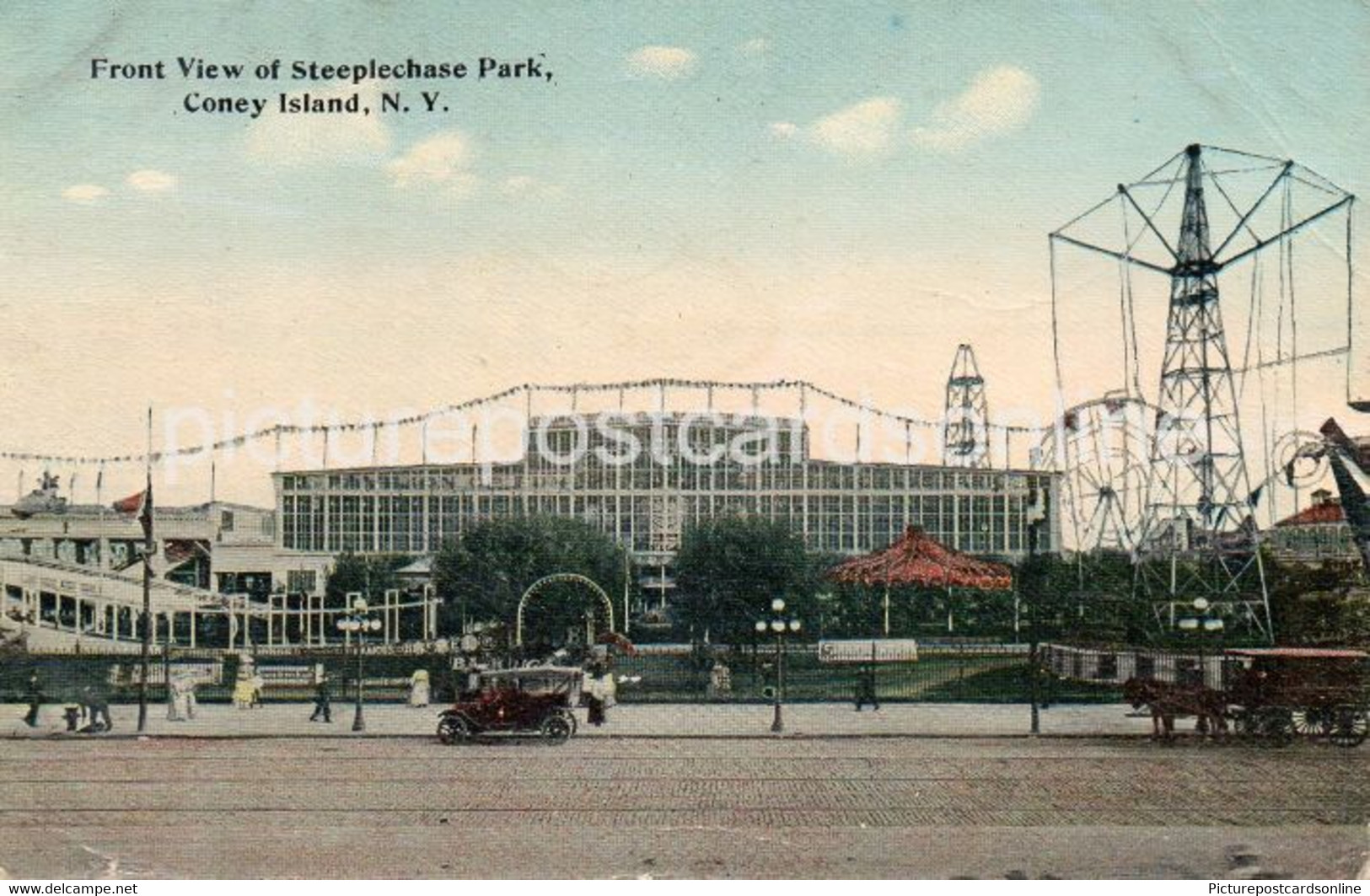 FRONT VIEW OF STEEPLECHASE PARK CONEY ISLAND OLD COLOUR POSTCARD NEW YORK USA AMERICA - Lugares Y Plazas