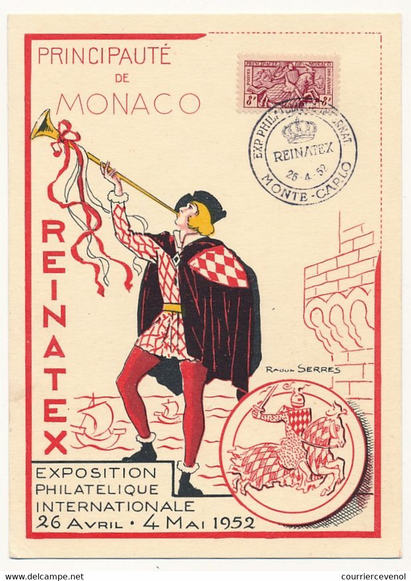 MONACO -  Carte Maximum - 8F Deo Juvante - Exposition Reinatex - Premier Jour Monte Carlo - 26/4/1952 - Cartes-Maximum (CM)