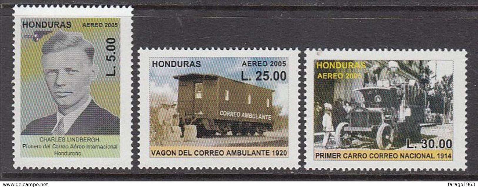 2005 Honduras Mail Transport Aviation Lindbergh Trains Trucks Complete Set Of 3 MNH - Honduras