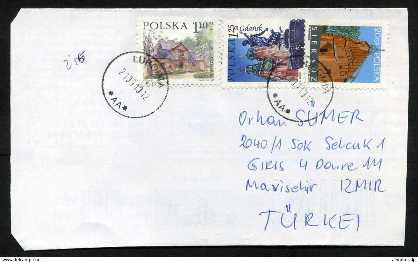 Poland Lubomia 2010 Cover Used To Turkey | Mi 3651, 4093, 4199 Buildings, Churchs, Sculptures, Fountains - Cartas & Documentos