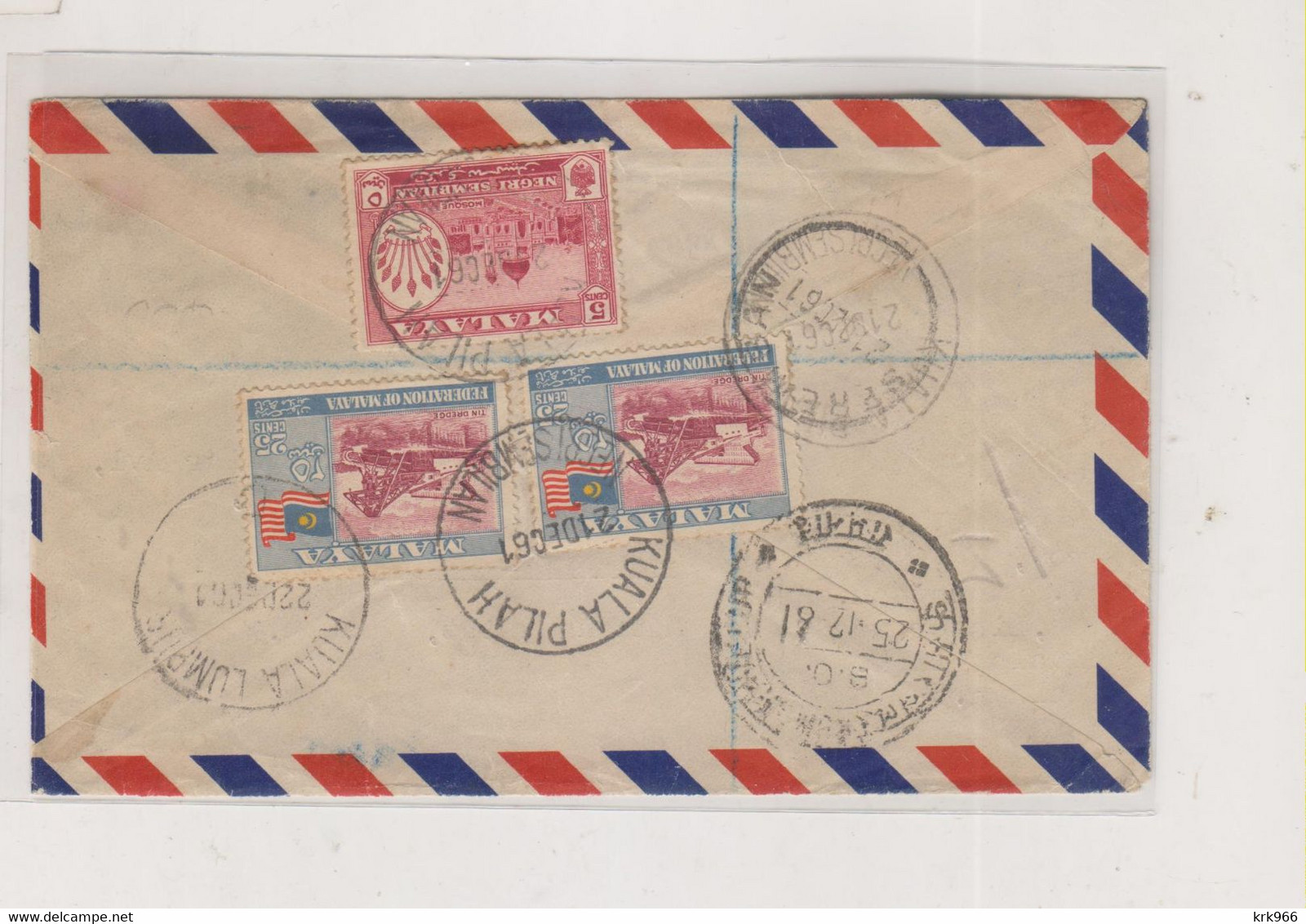 MALAYA KUALA PILAH  1961  Registered Airmail Cover - Fédération De Malaya