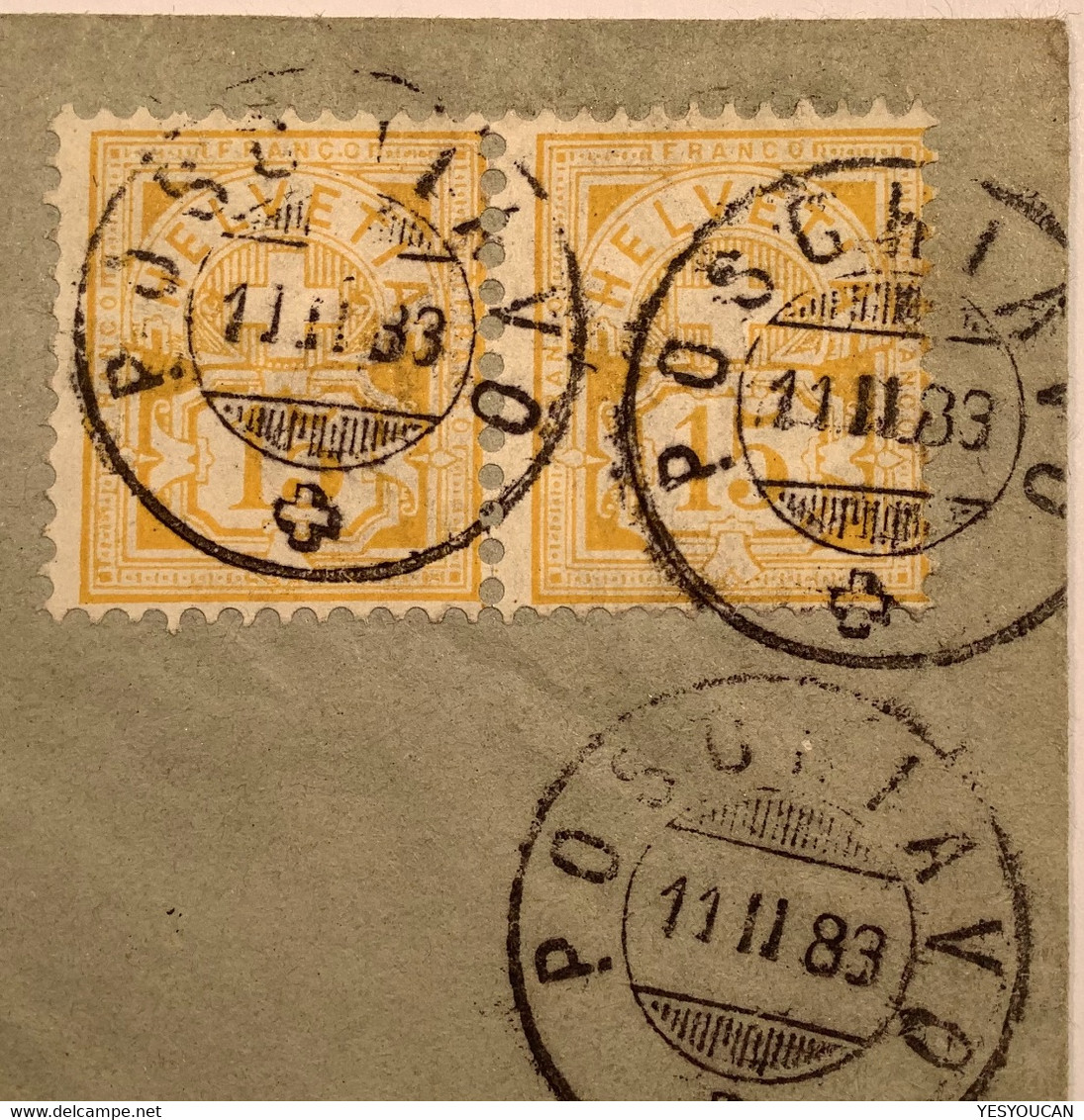 Zst 57 GUTE MEF: Schweiz 1882 Weisses Papier 15Rp Paar CHARGE Brief POSCHIAVO (GR) Attest(Suisse Lettre Ziffernmuster - Brieven En Documenten