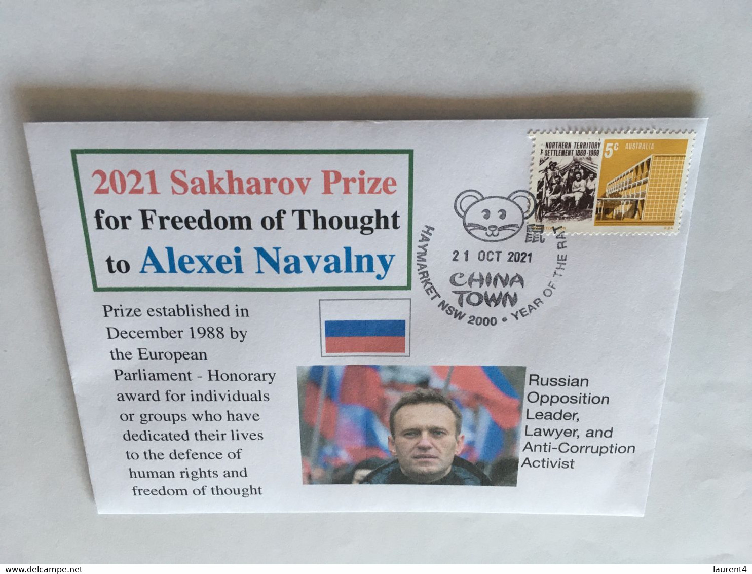 (6 A 30) Special Commemorative Cover - 21st October - Alexei Navalny Awarded 2021 Sakharov Prize (OZ Stamp) - Briefe U. Dokumente