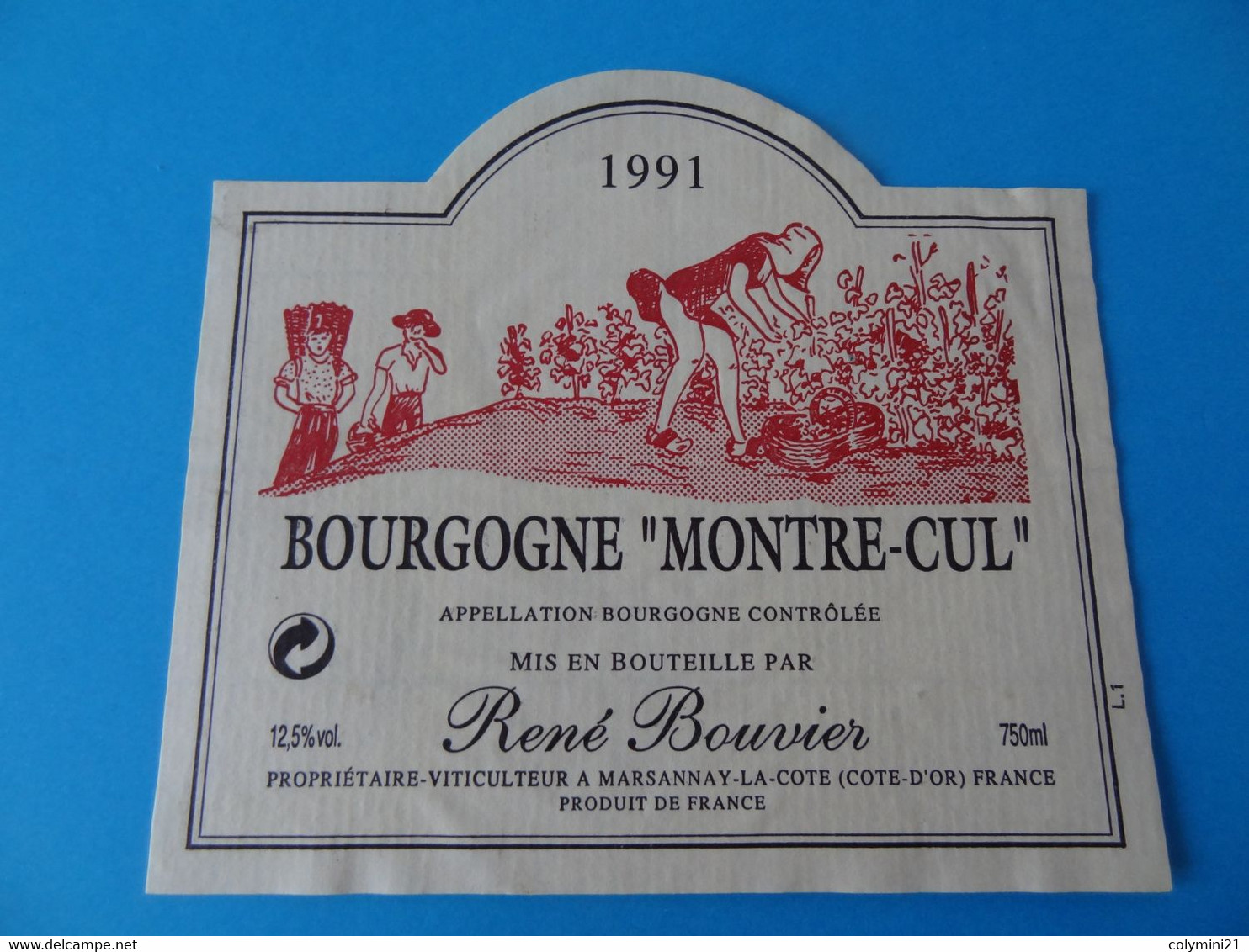 Etiquette Bourgogne Montre Cul 1991 René Bouvier - Bourgogne