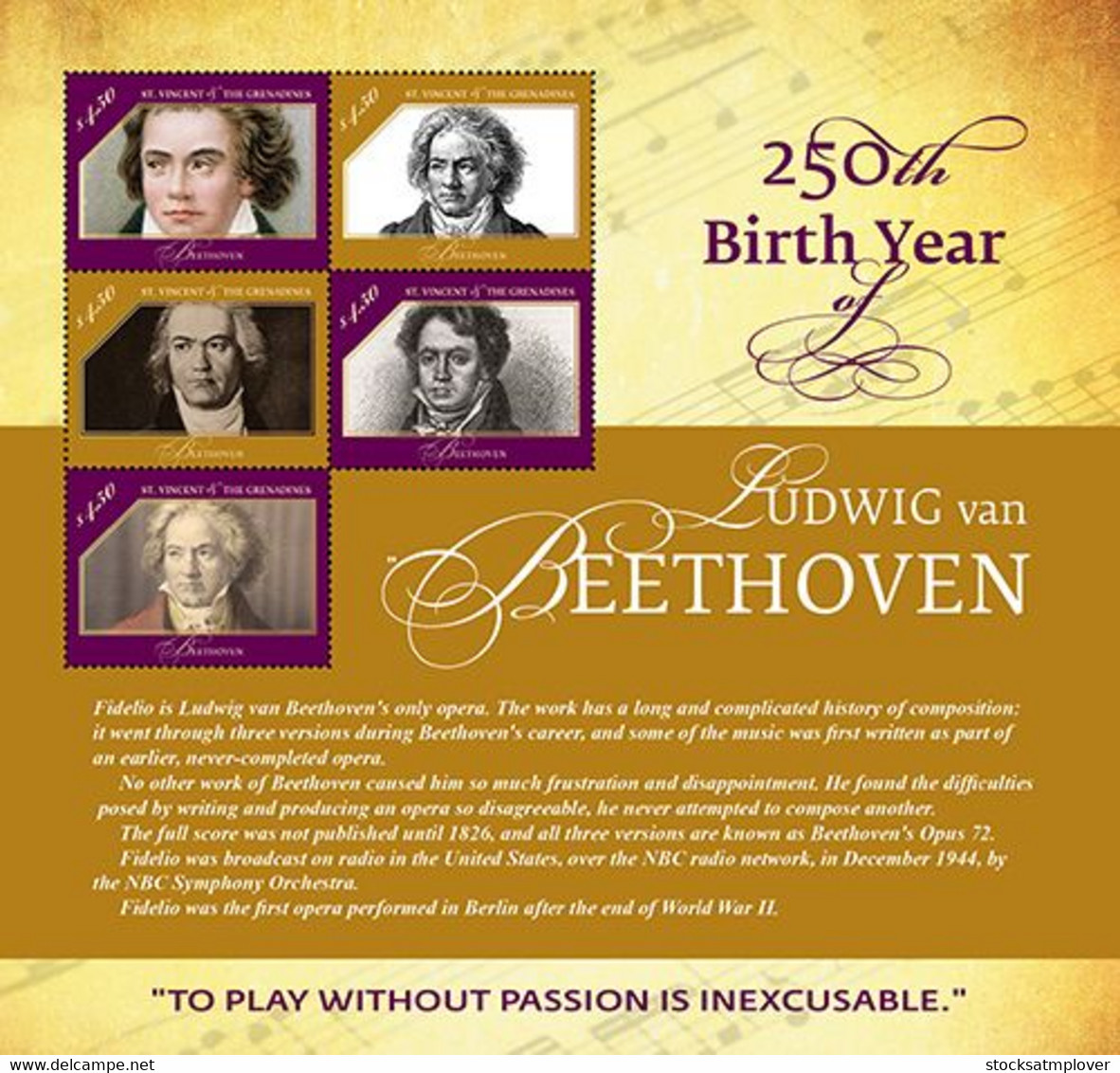 St. Vincent & The Grenadines 2020 250TH BIRTH ANNIVERSARY OF LUDWIG VAN BEETHOVEN SHEETLET 5V  I202110 - St.Vincent Und Die Grenadinen