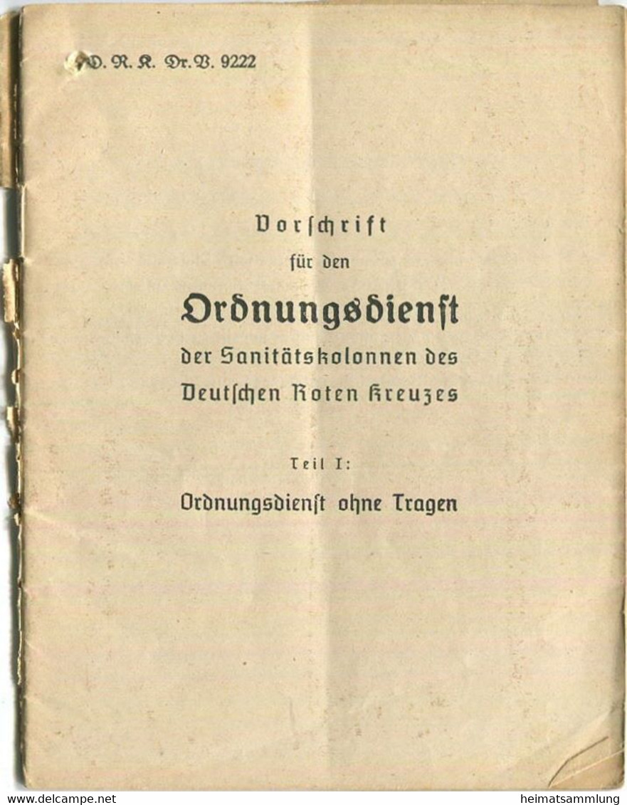 Deutschland - Vorschrift Für Den Ordnungsdienst Der Sanitätskolonnen Des Deutschen Roten Kreuzes - Teil I Ordnungsdienst - Transporte