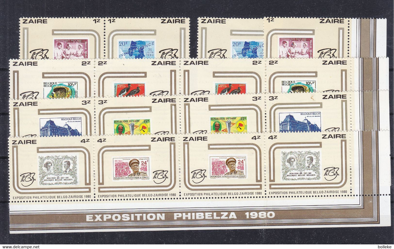 Timbres Sur Timbres - Zaïre - COB 1050 / 65 ** - Mobutu - Roi Baudouin - Oiseaux - Poissons - Infirmières - Valeur 20 € - Ongebruikt