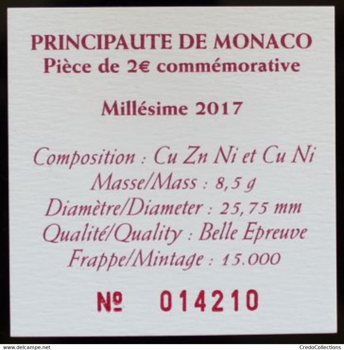 Monaco - Coffret BE 2 Euros - 2017 - 200 Ans De La Compagnie Des Carabiniers - Monaco