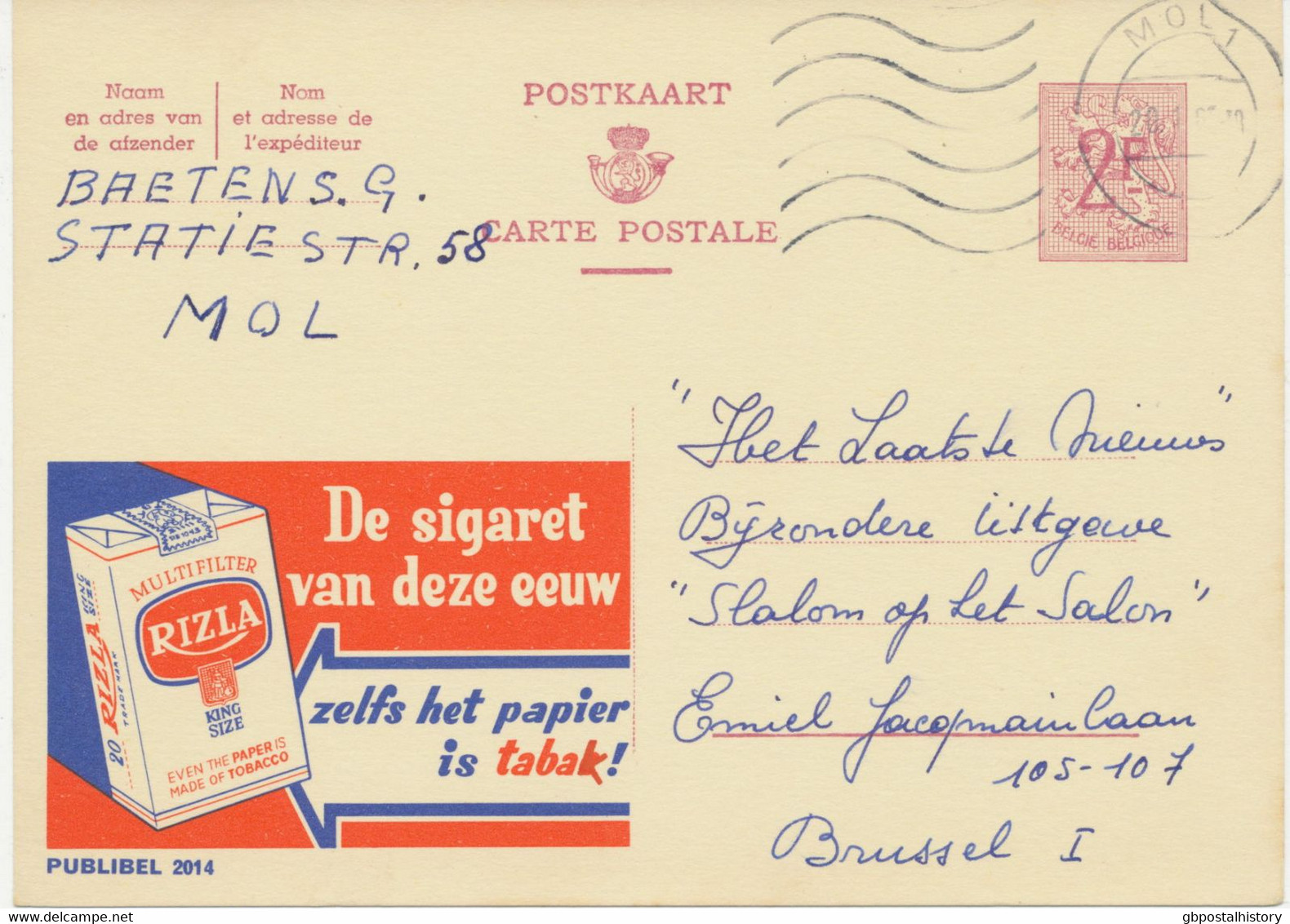 BELGIEN 1968, 2014 RIZLA Zigaretten Und Zigarettenpapier 2 F Werbe-GA Advertising MOL / 1 - Other & Unclassified