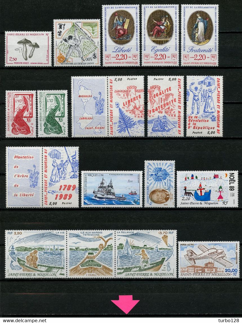 SPM Miquelon Année 1989 ** Complète N° 497/512 PA 68 Bloc 3  Neufs MNH Luxe C 55,05 € Jahrgang Complet Year Ano Completo - Full Years