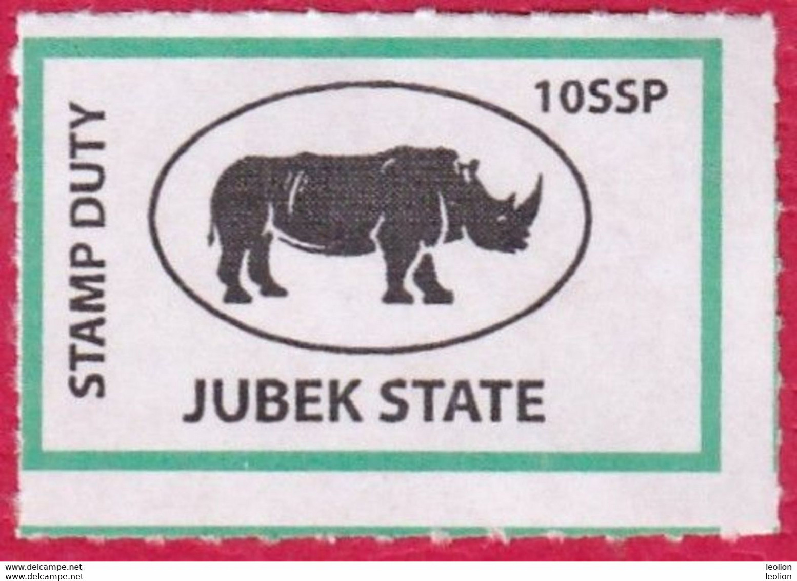 SOUTH SUDAN 10 SSP Revenue / Fiscal Stamp Jubek State RHINO MNH Timbres Fiscaux Soudan Du Sud - South Sudan