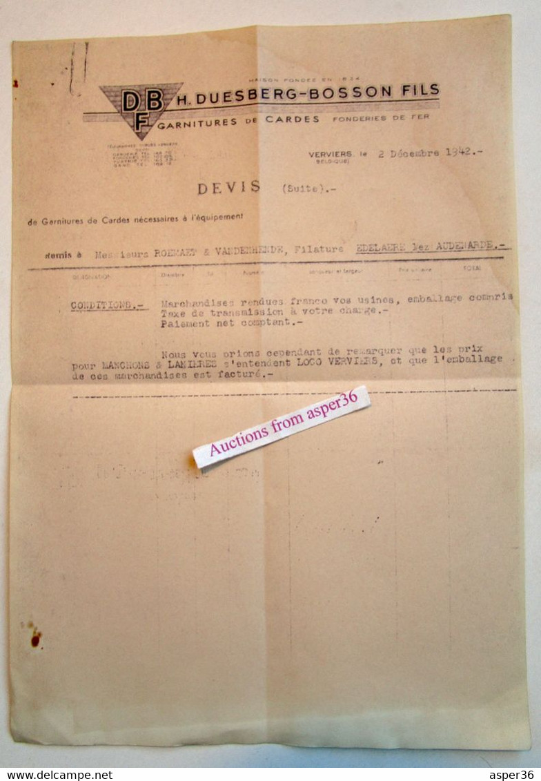 Garnitures De Cadres DBF, H. Duesberg-Bosson Fils, Verviers 1942 - 1900 – 1949